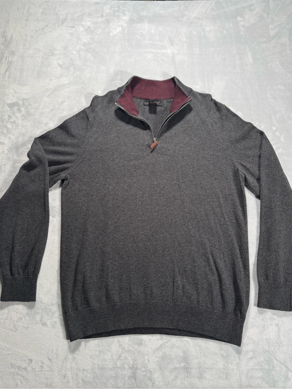 Lachlan British Inspired XL Quarter Zip Merino Wool Sweater Gray Burgundy